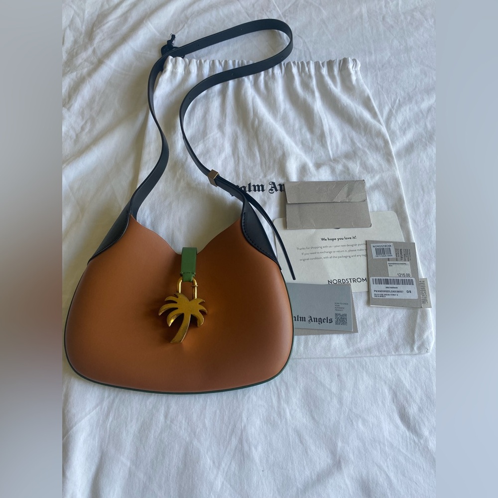 Palm Angels Women's  Leather Logo Palm Shoulder Hobo Purse Bag